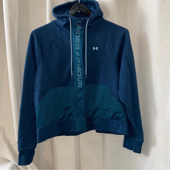 ⭐️Womens Rival Fleece Mesh Full Zip Hoodie by Under Armour, Large/Teal - Picture 3 of 13
